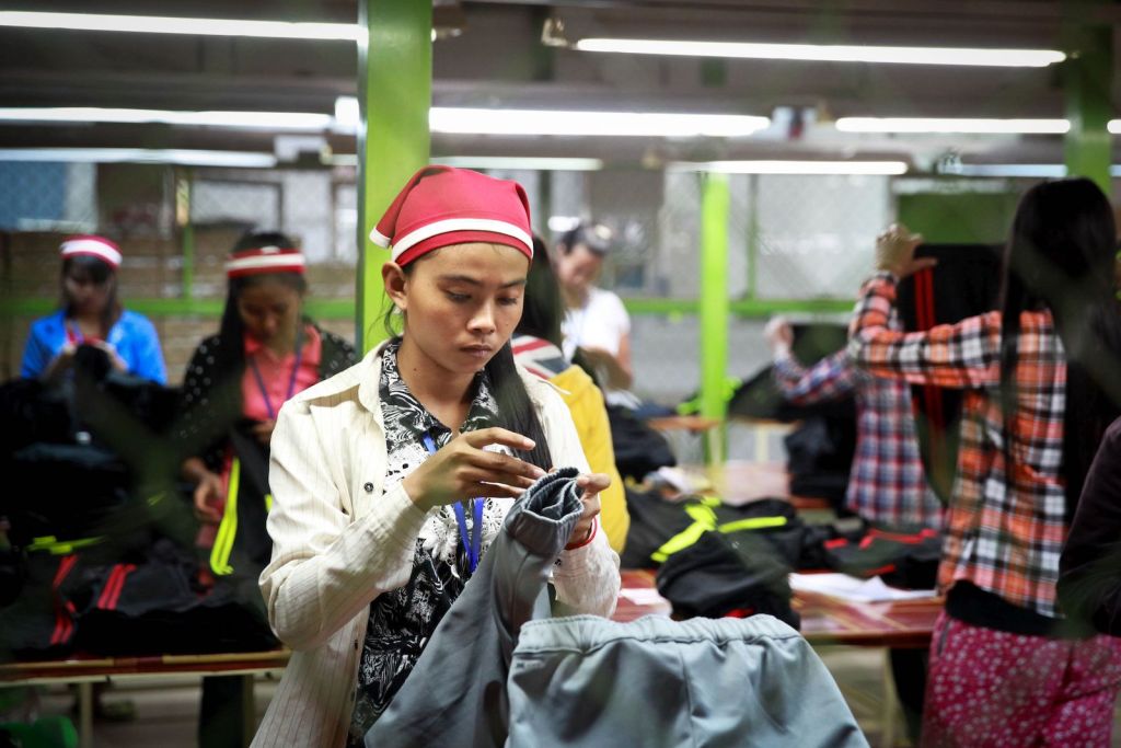 A worker at a garment factory in Cambodia in 2014.
