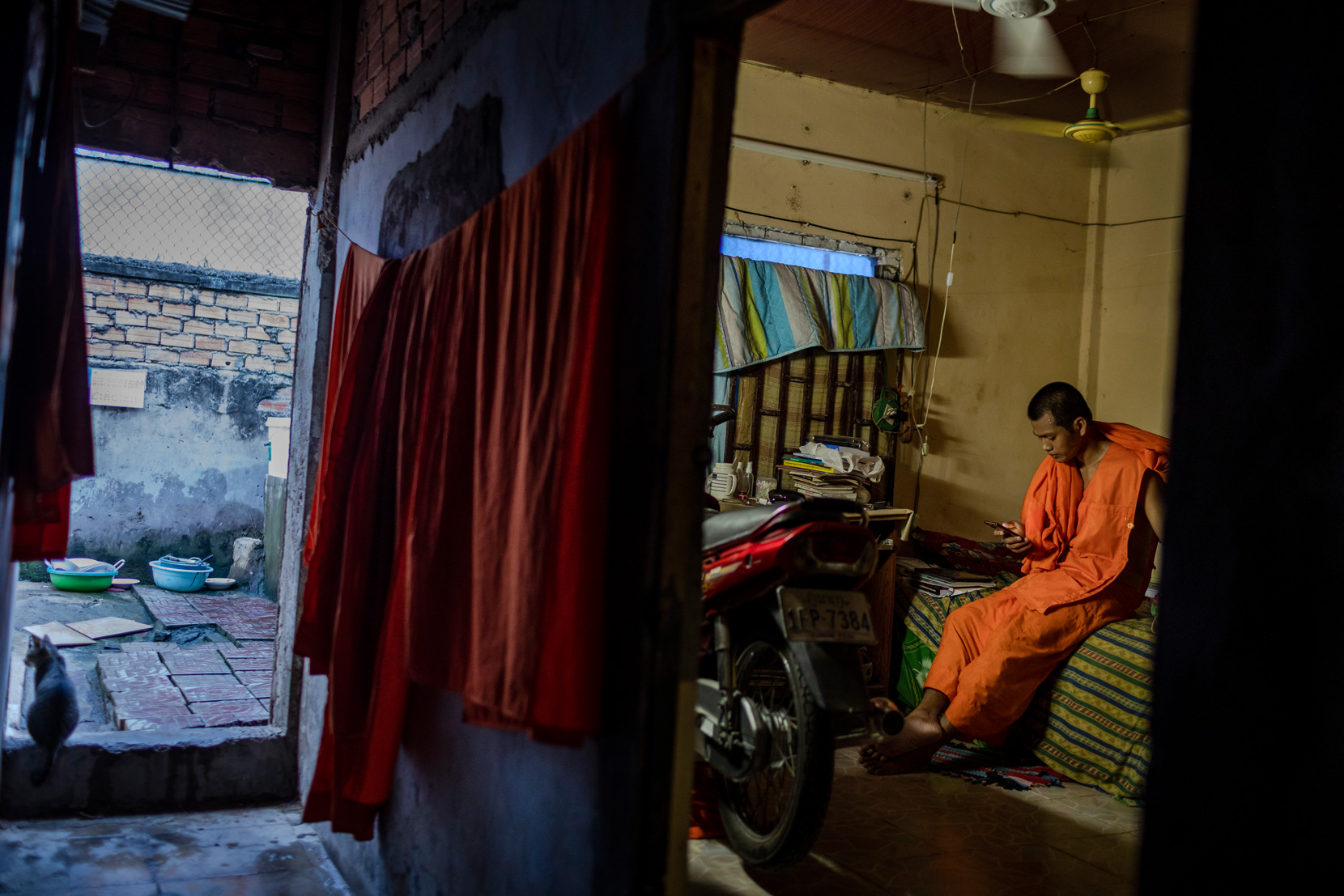 Venerable Serey Vothnak, a Khmer Krom Buddhist monk, in his bedroom at the Khmer Krom-led Samaki Raingsey pagoda in Phnom Penh in March 2022. Roun Ry